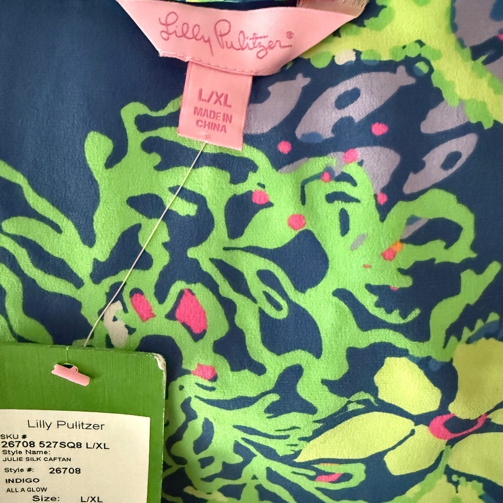 NWT Lilly Pulitzer Julie Silk Caftan Indigo All A Glow Size L/XL - Picture 2 of 5